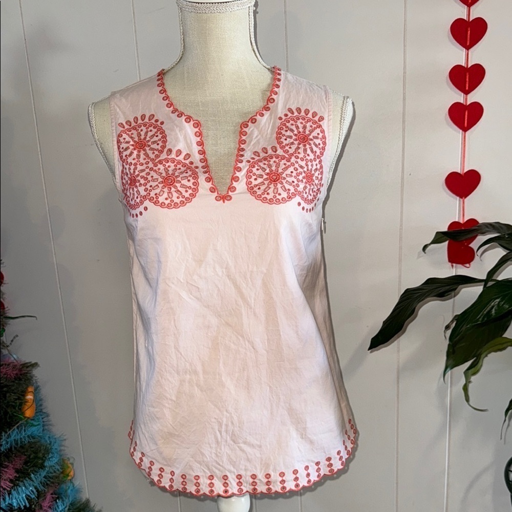 Embroidered Pink Sleeveless Top